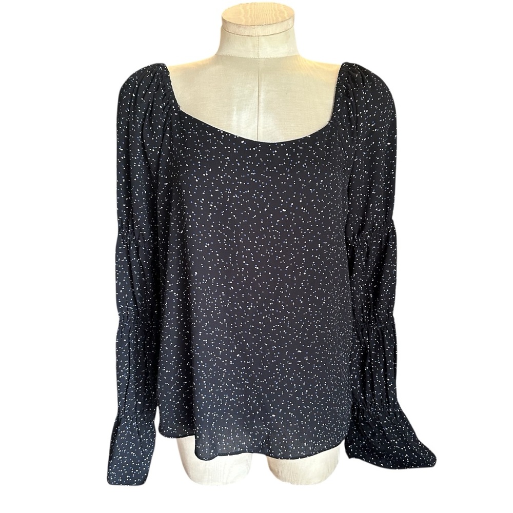CeCe Women’s Black Long Sleeve Blouse with Blue & White Polka Dot Print – Size L - Picture 3 of 7